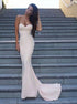 Mermaid Sweetheart Sweep Train Ivory Satin Prom Dress with Ruffles LBQ0139